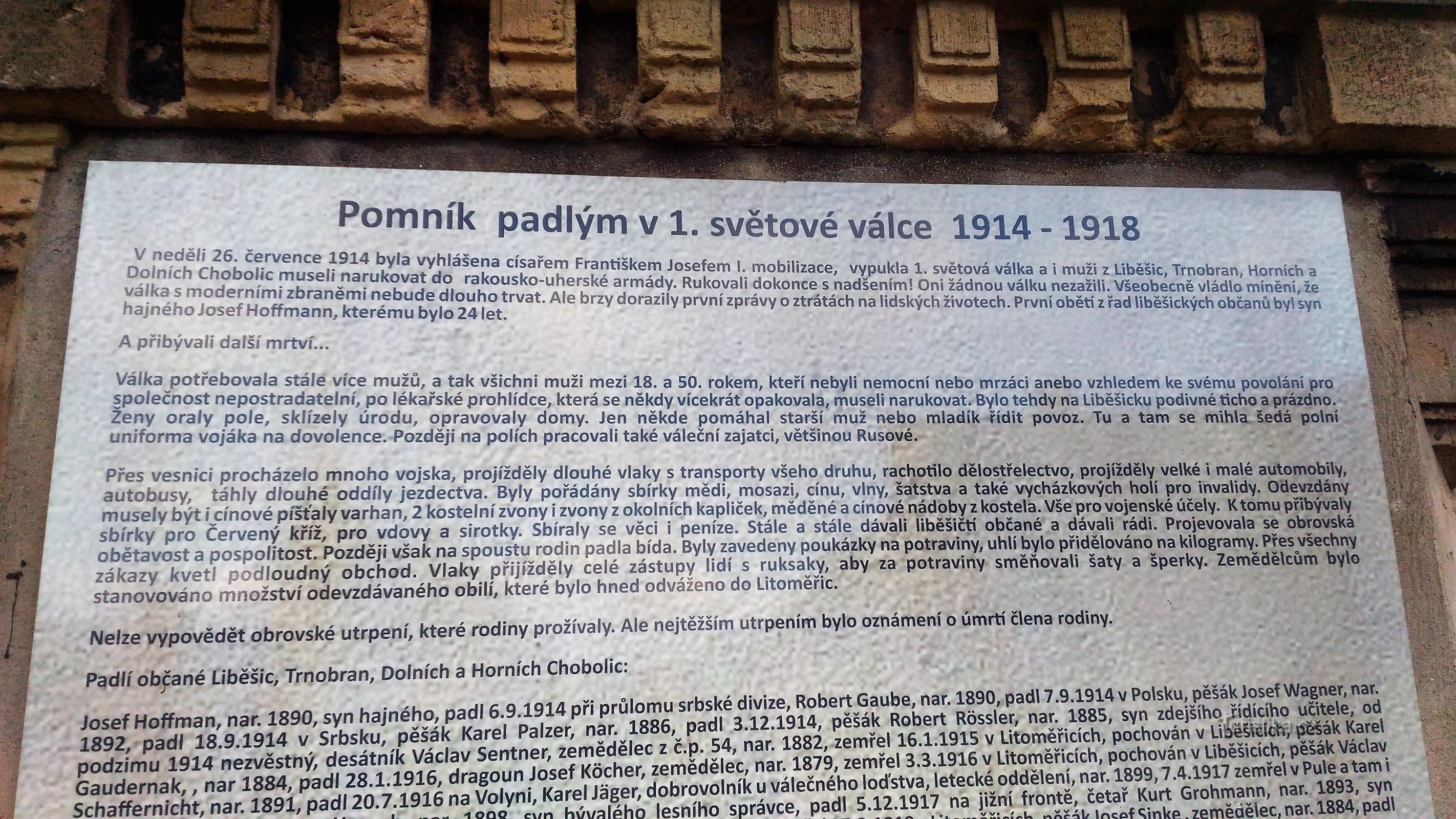 Пам'ятник загиблим у Першій світовій війні в Лібешицях.