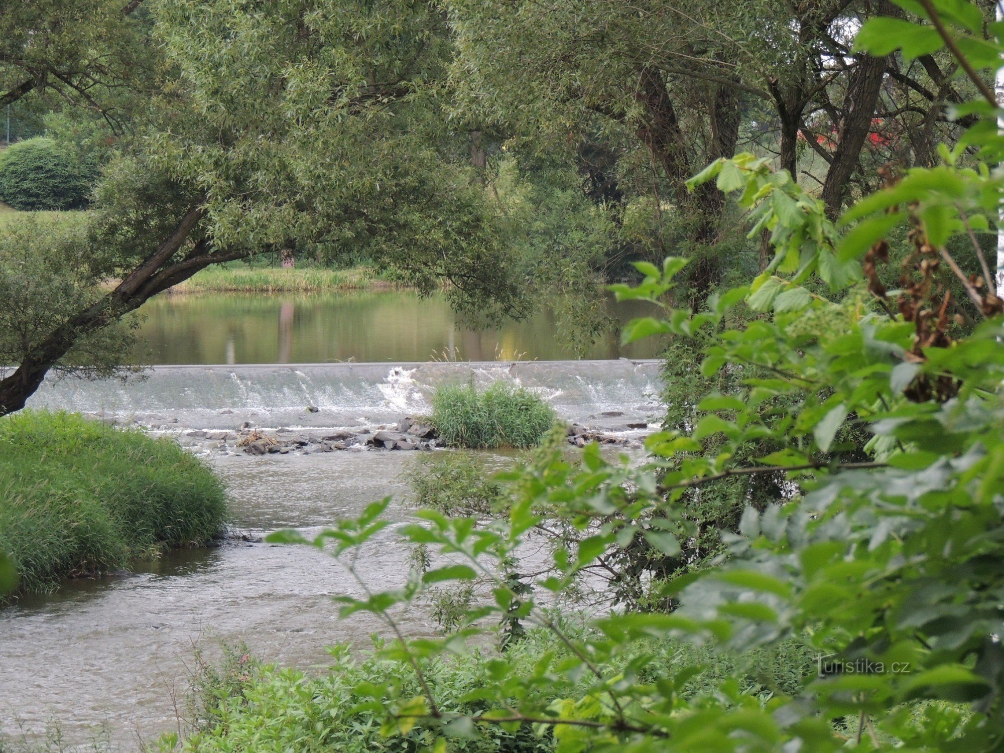 Ik wed rond de drie ruïnes naar de aalscholver om te zwemmen