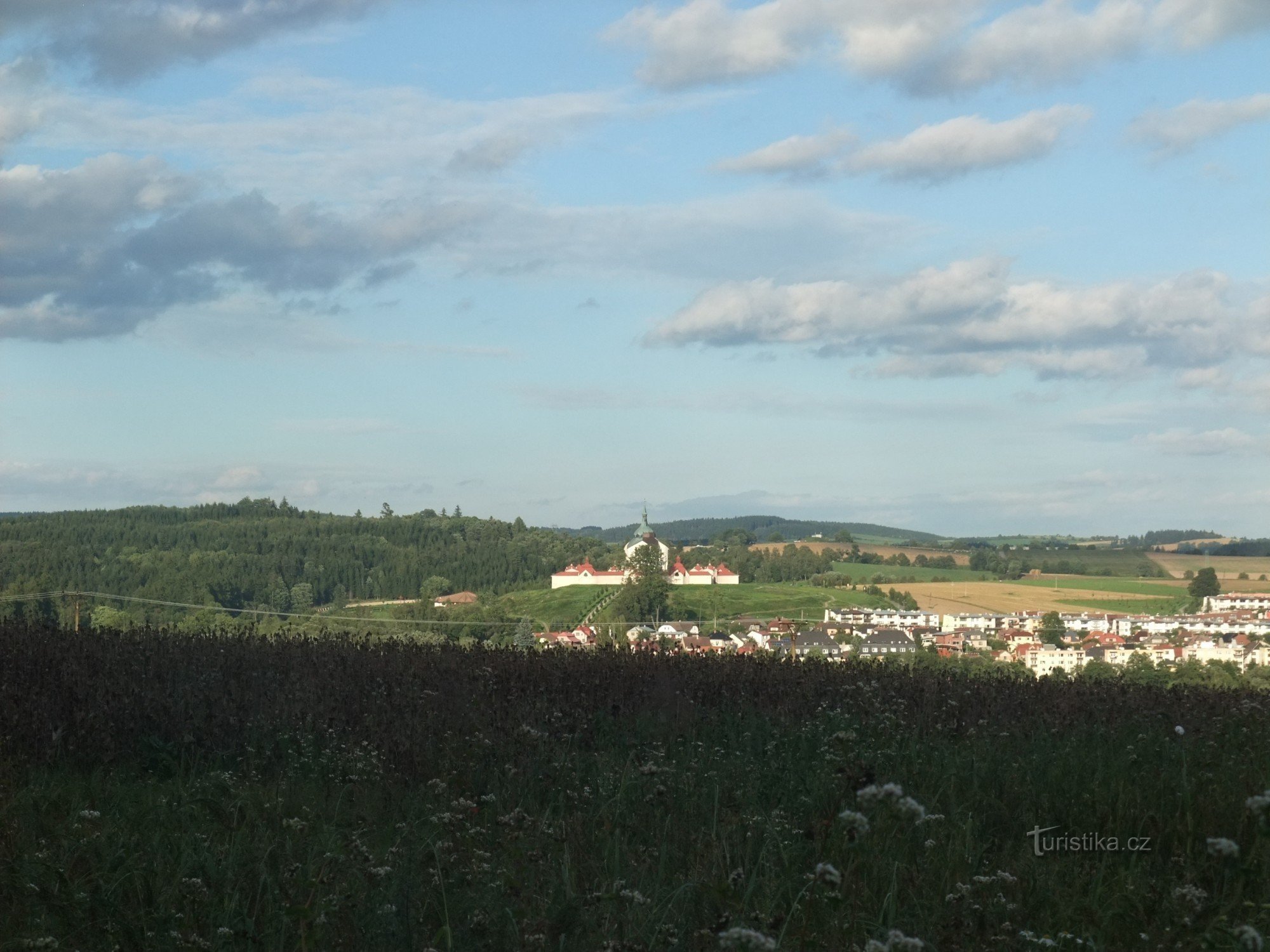 Pilgrimage church on Zelená hora in the distance