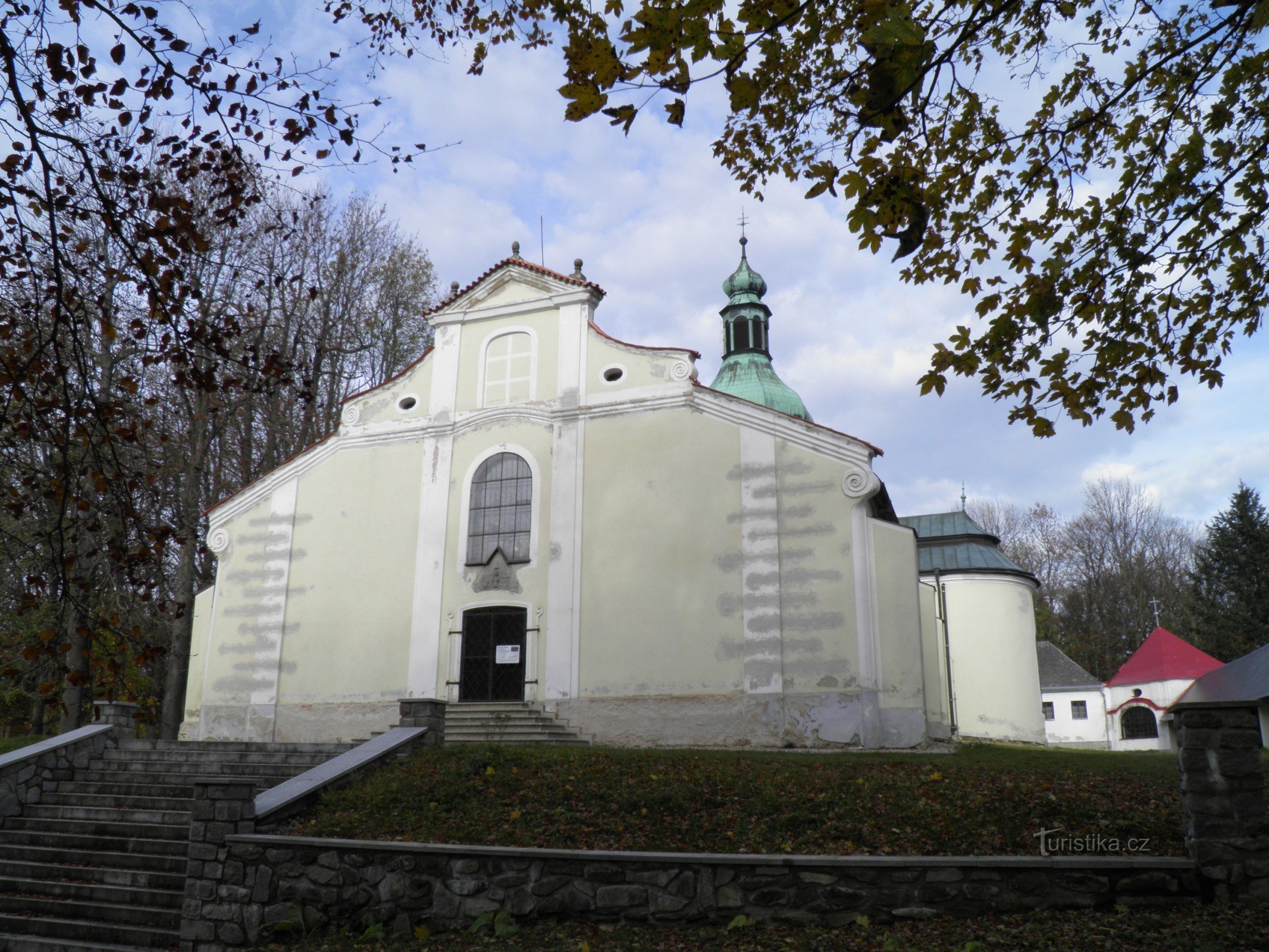 Pilgrimage site Křemešník with the Church of the Holy Trinity and the Stations of the Cross.