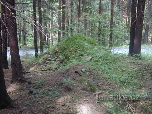 Остатки горных работ в Гавирне: Вацлавский туннельный отвал у дороги Шваржец - Четыржи Дворы.