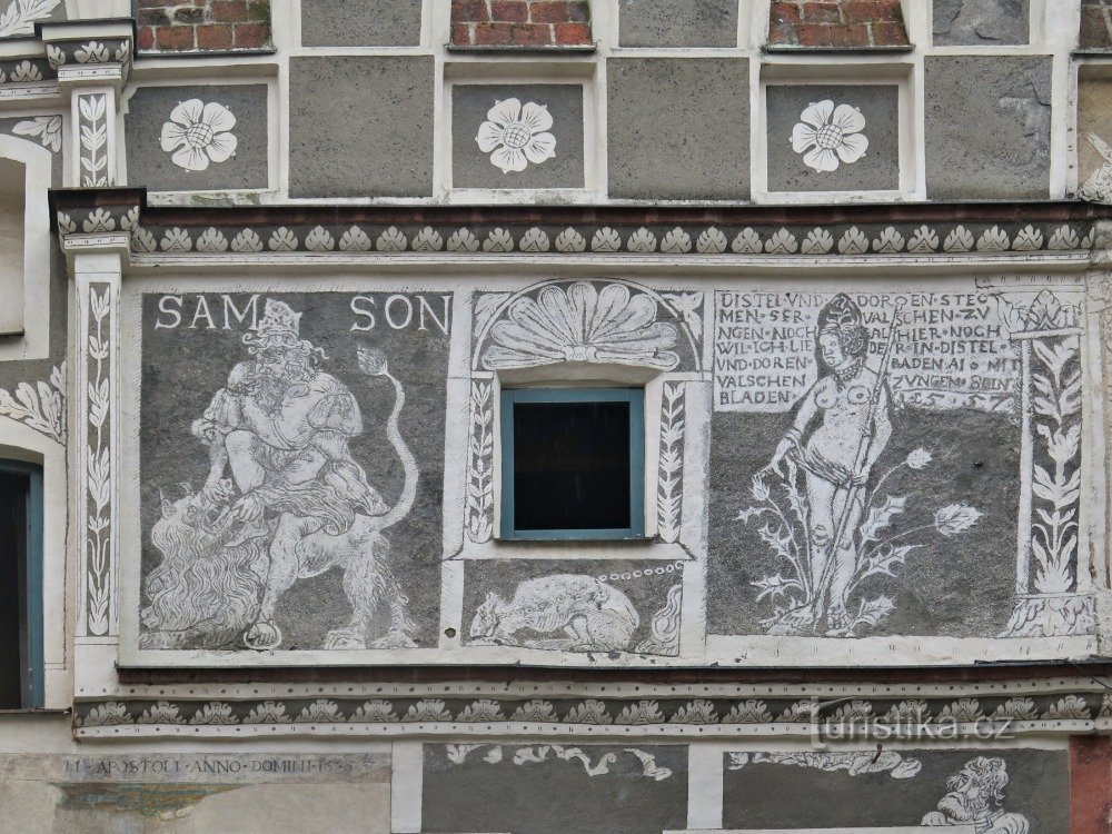 Prachatice - sgraffito huis bij de Lagere Poort