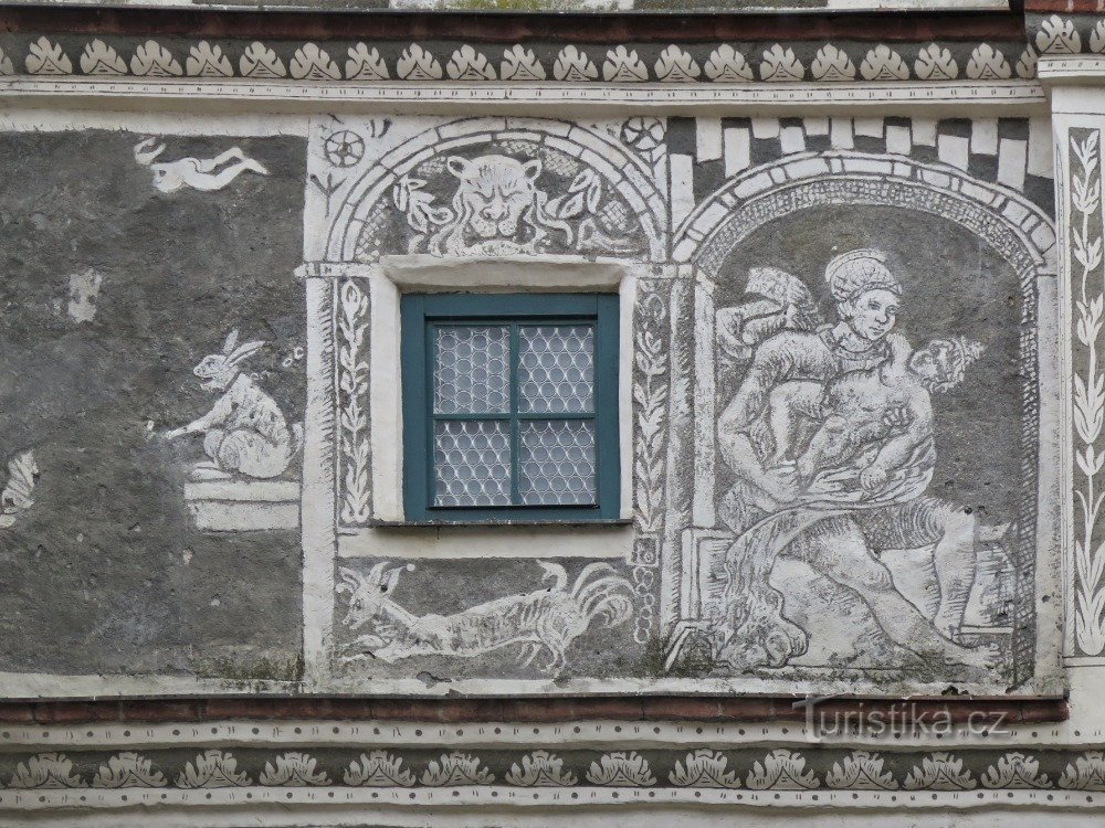 Prachatice - sgraffito huis bij de Lagere Poort