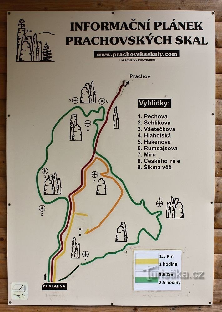 Prachovské rocks - map of rocks