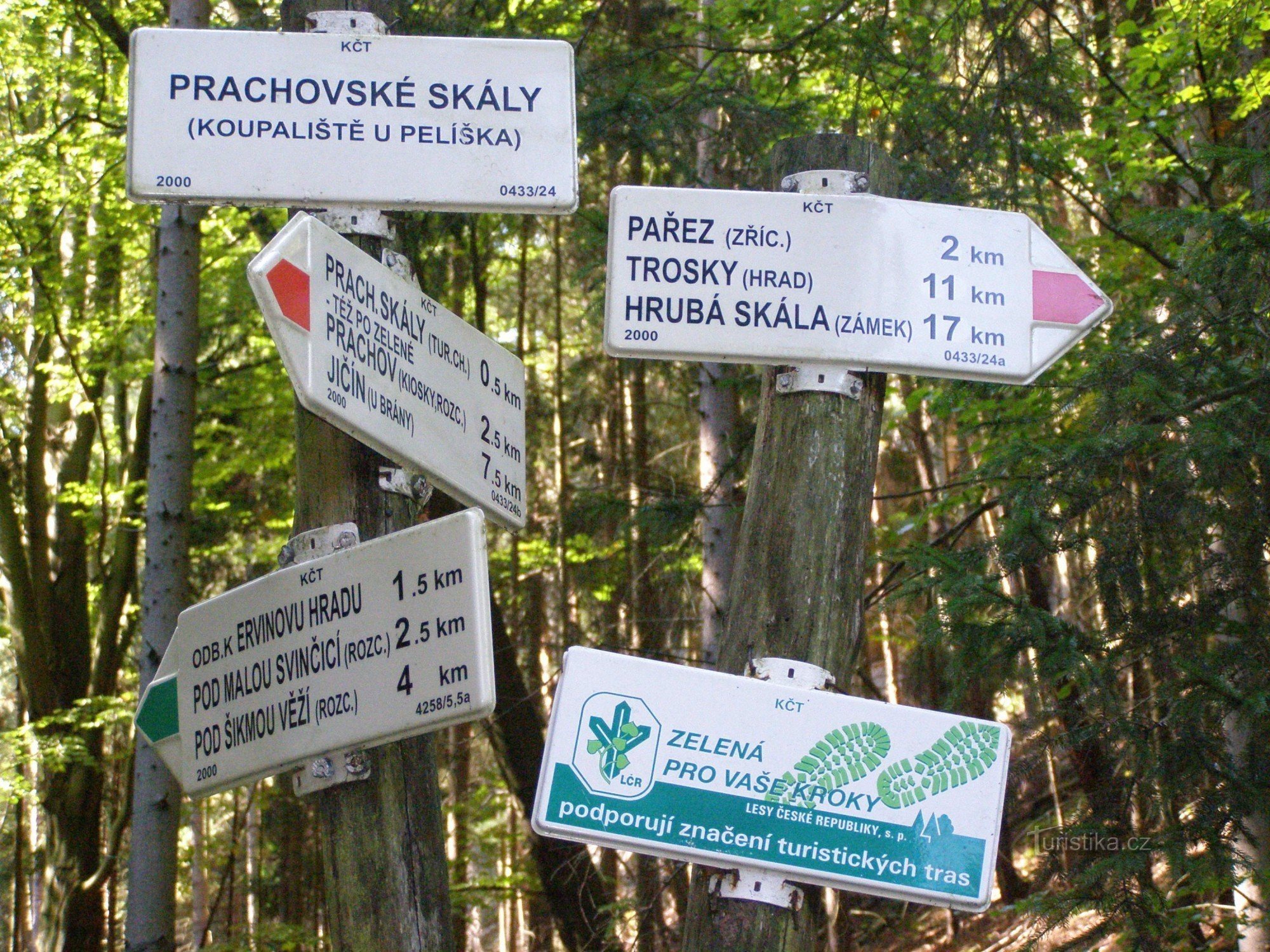 Prachovské skály - turystyczne skrzyżowanie przy kąpielisku U Pelíška