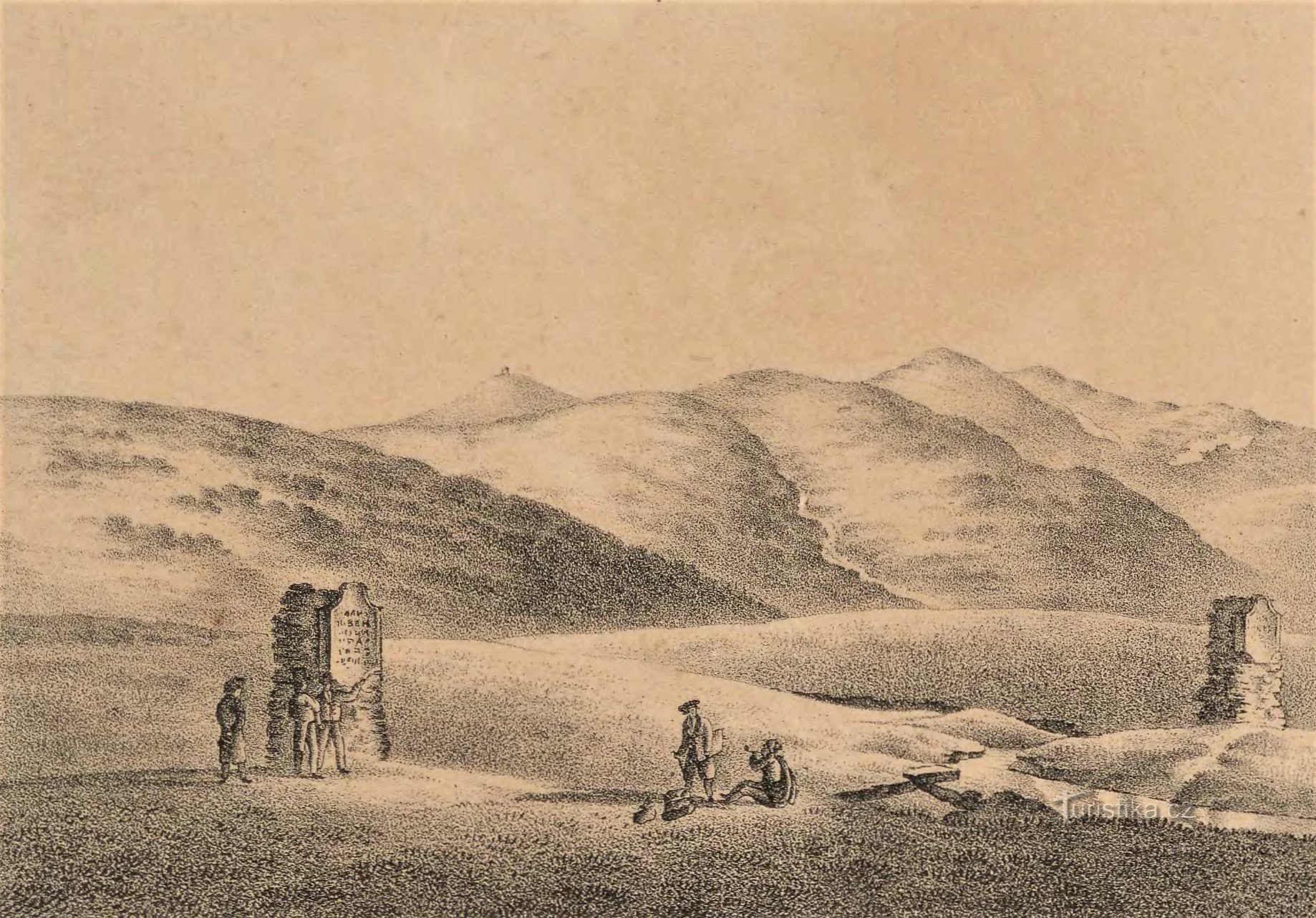 19 世紀初頭の Carl Julius Rieden の版画にあるエルベ川の源流