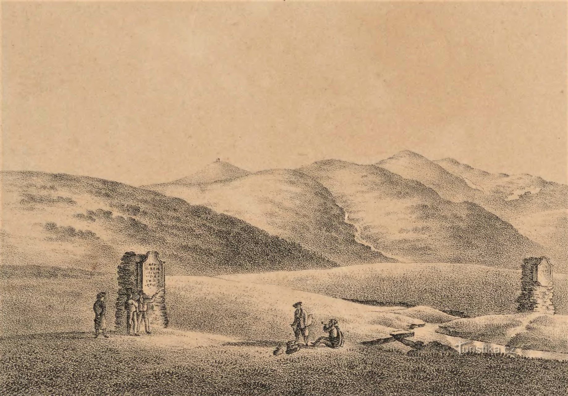 La source de l'Elbe dans une gravure de Carl Julius Rieden du début du XIXe siècle