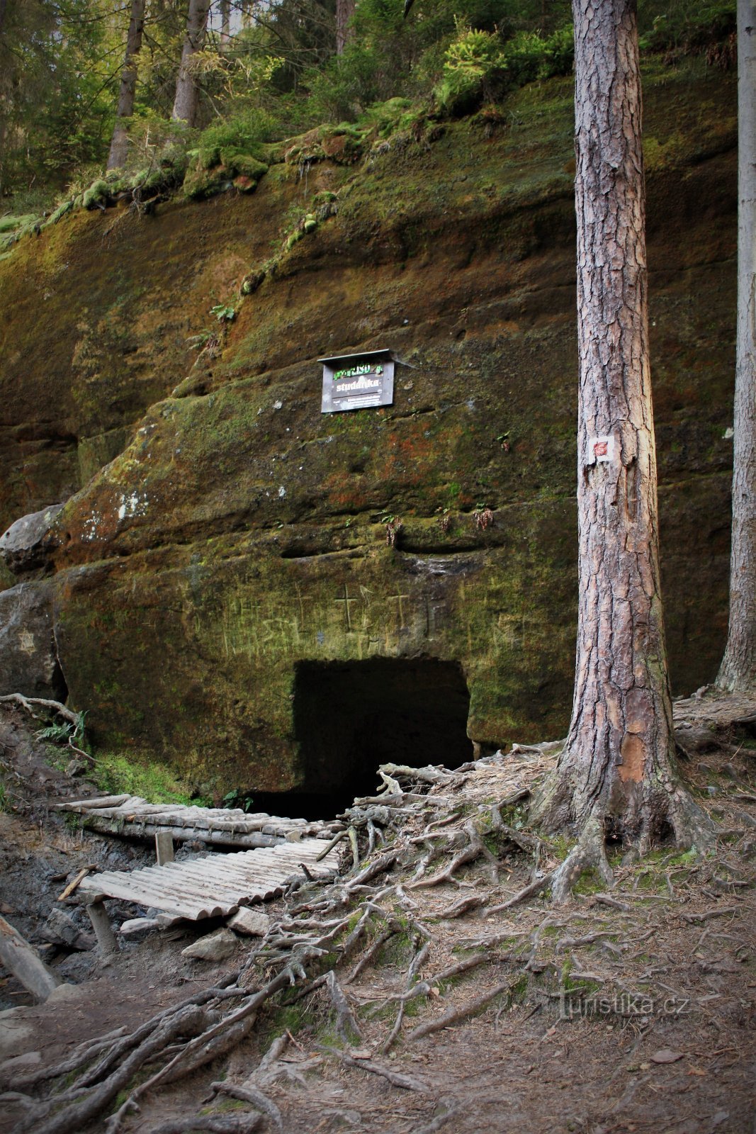 La sorgente si trova ai piedi di una roccia arenaria