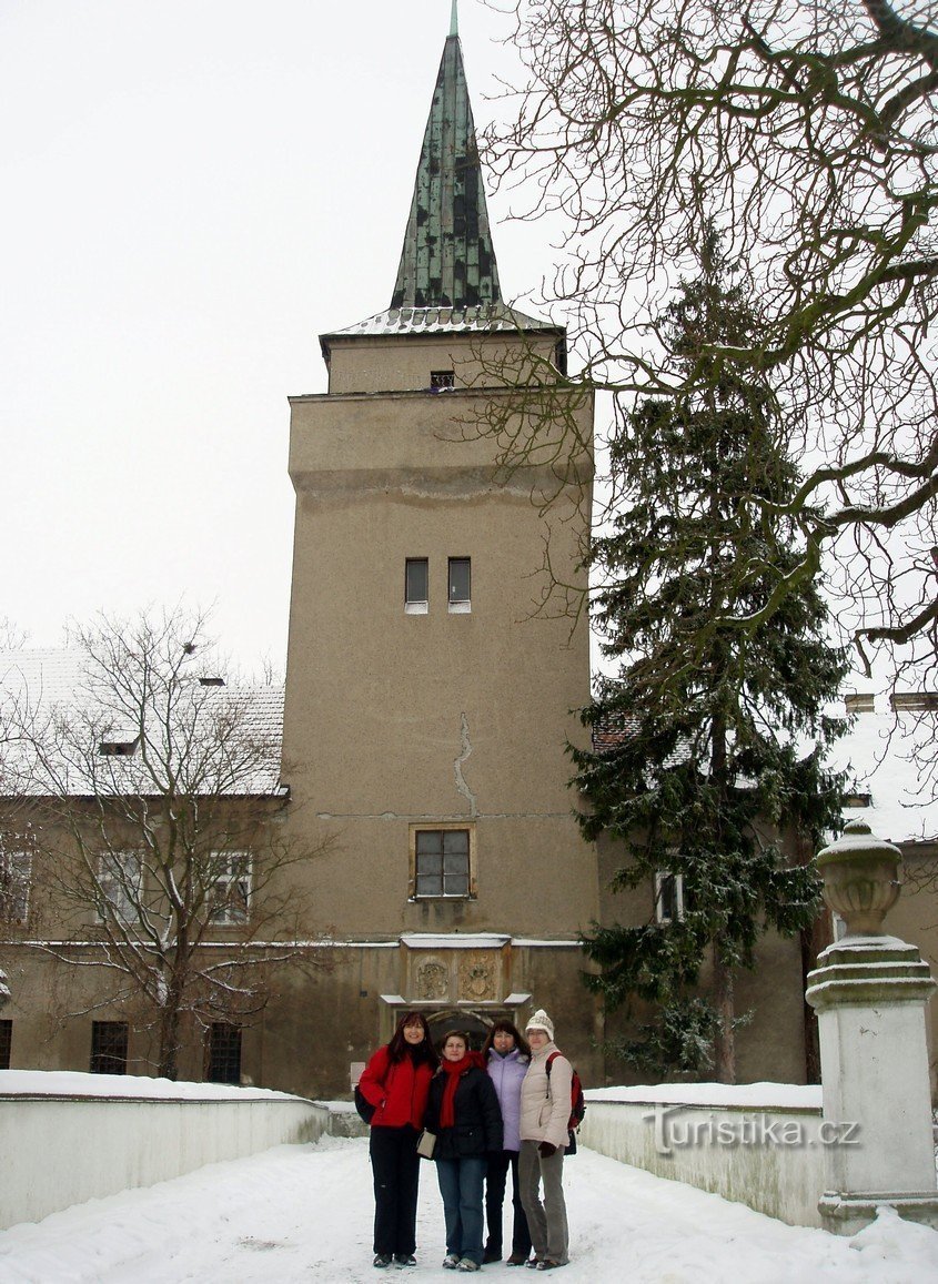 in front of the entrance gate