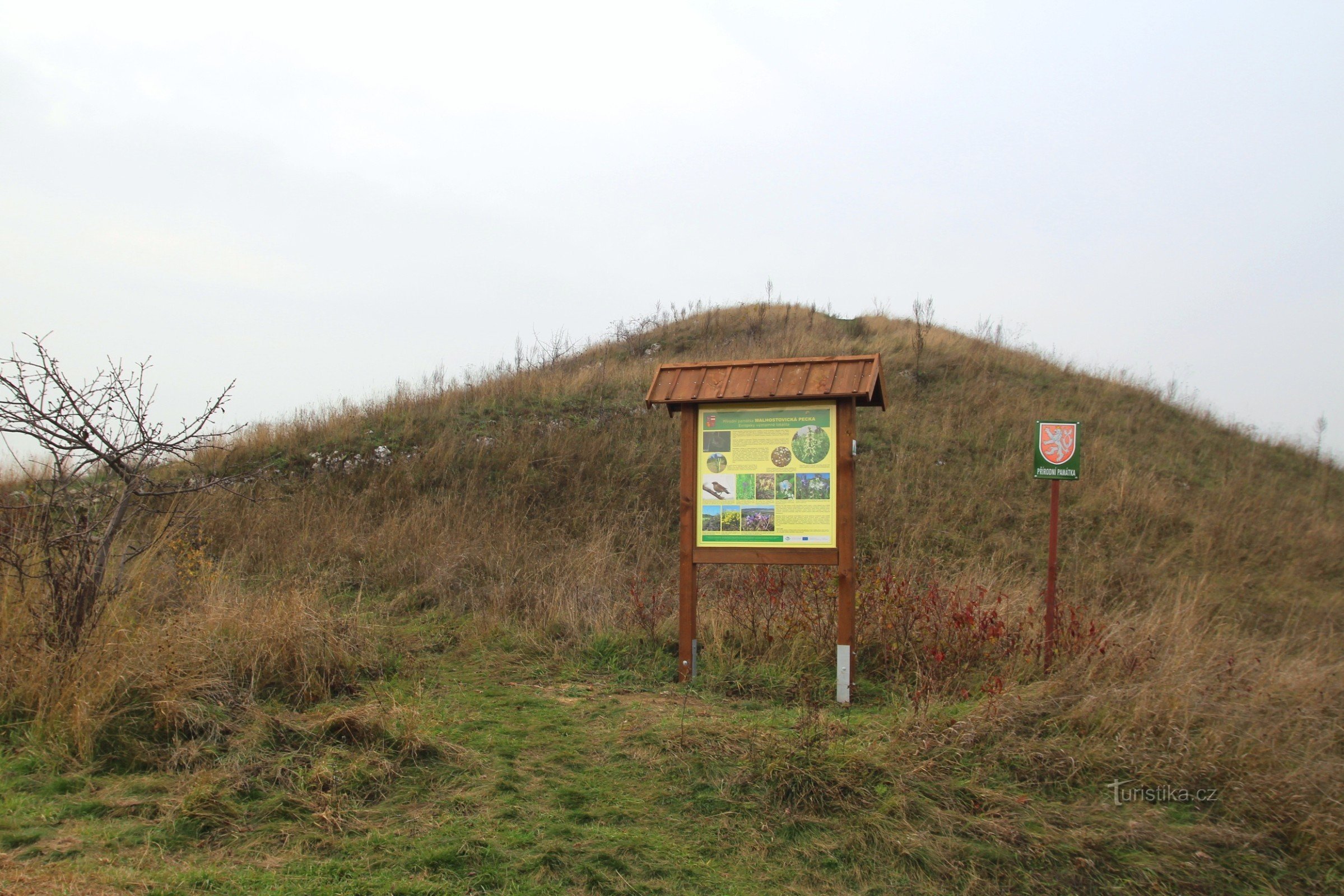 Natural monument Malhostovická pecka - information board