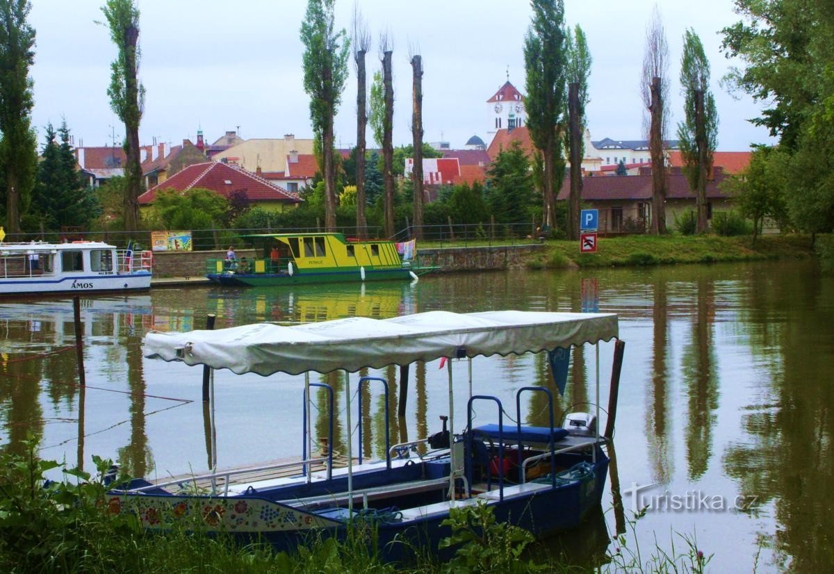 Bến tàu ở Strážnice với một ao nước sống