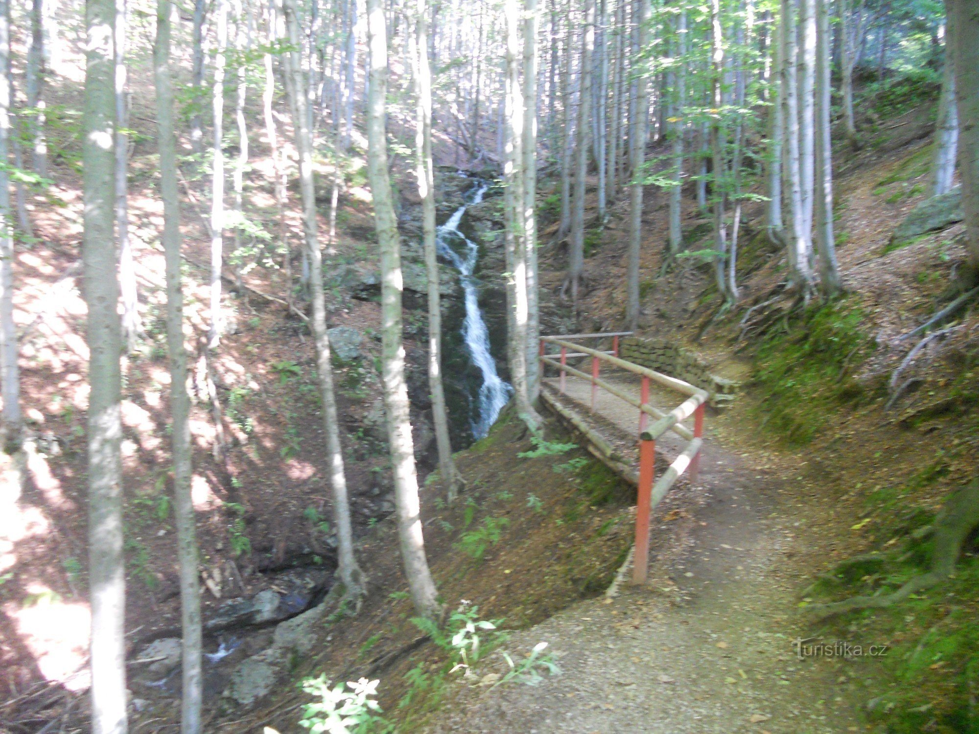 Acceso a la cascada de Huťský.