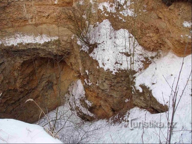 Una dolina con tunnel laterali