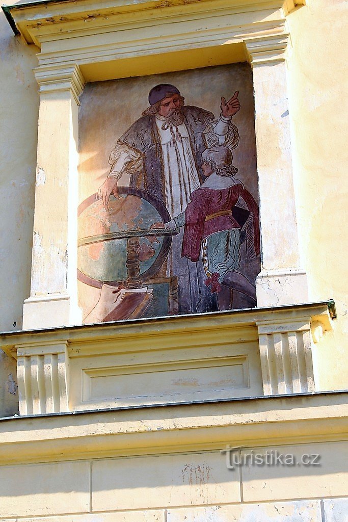 Protivín, sgraffito on the school building.