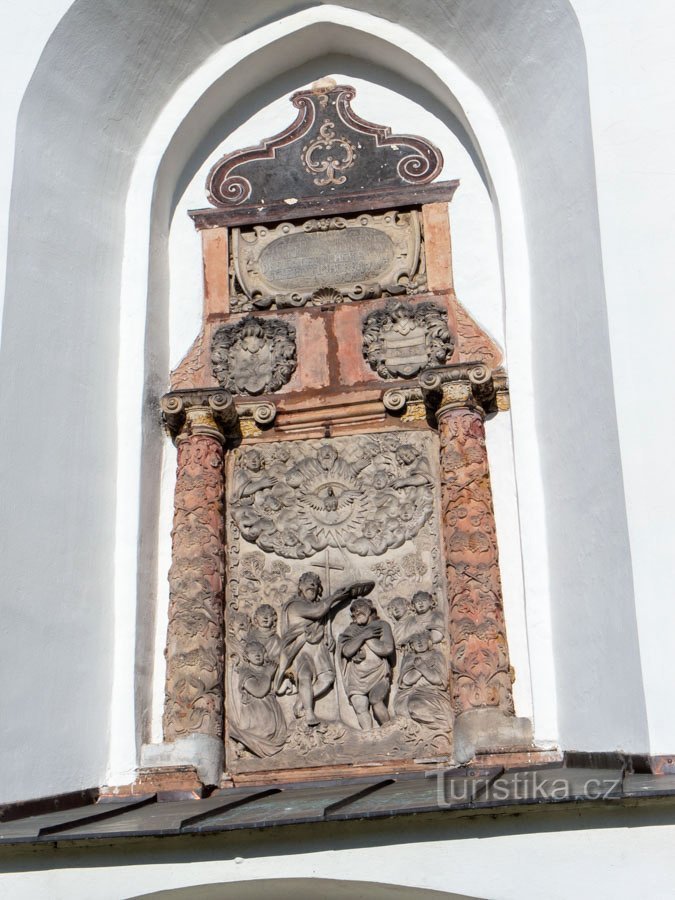 The original stone altar at the end of the church