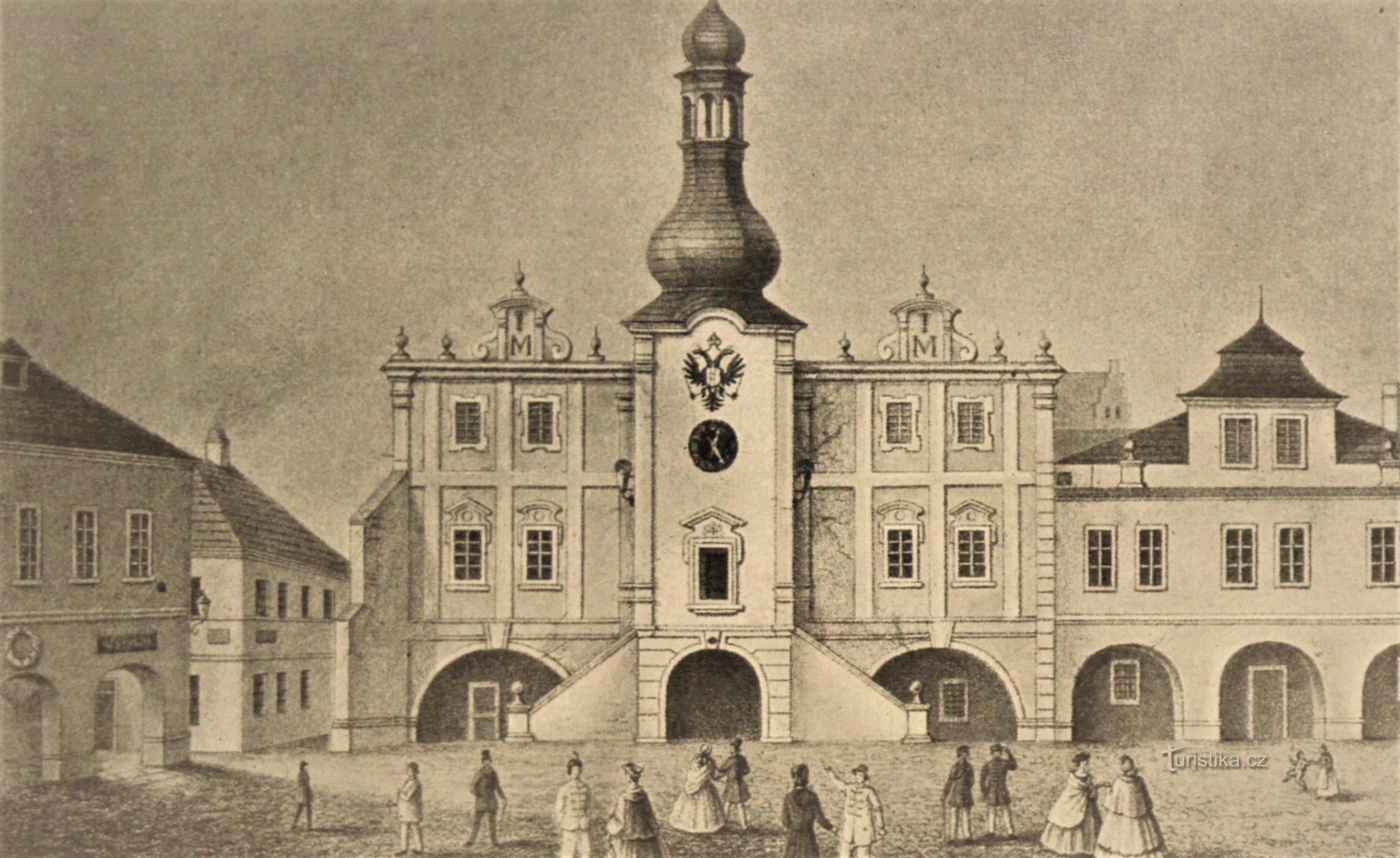 The original town hall in Nové Bydžov (before 1863)