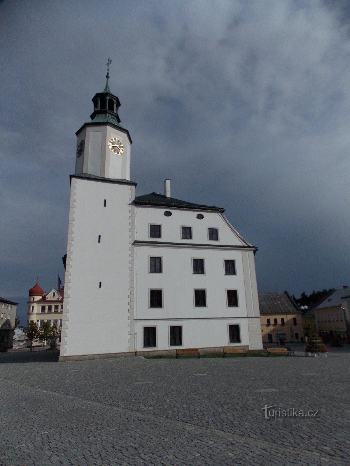 The town hall in the center of Náměstí Miru in Rymařov
