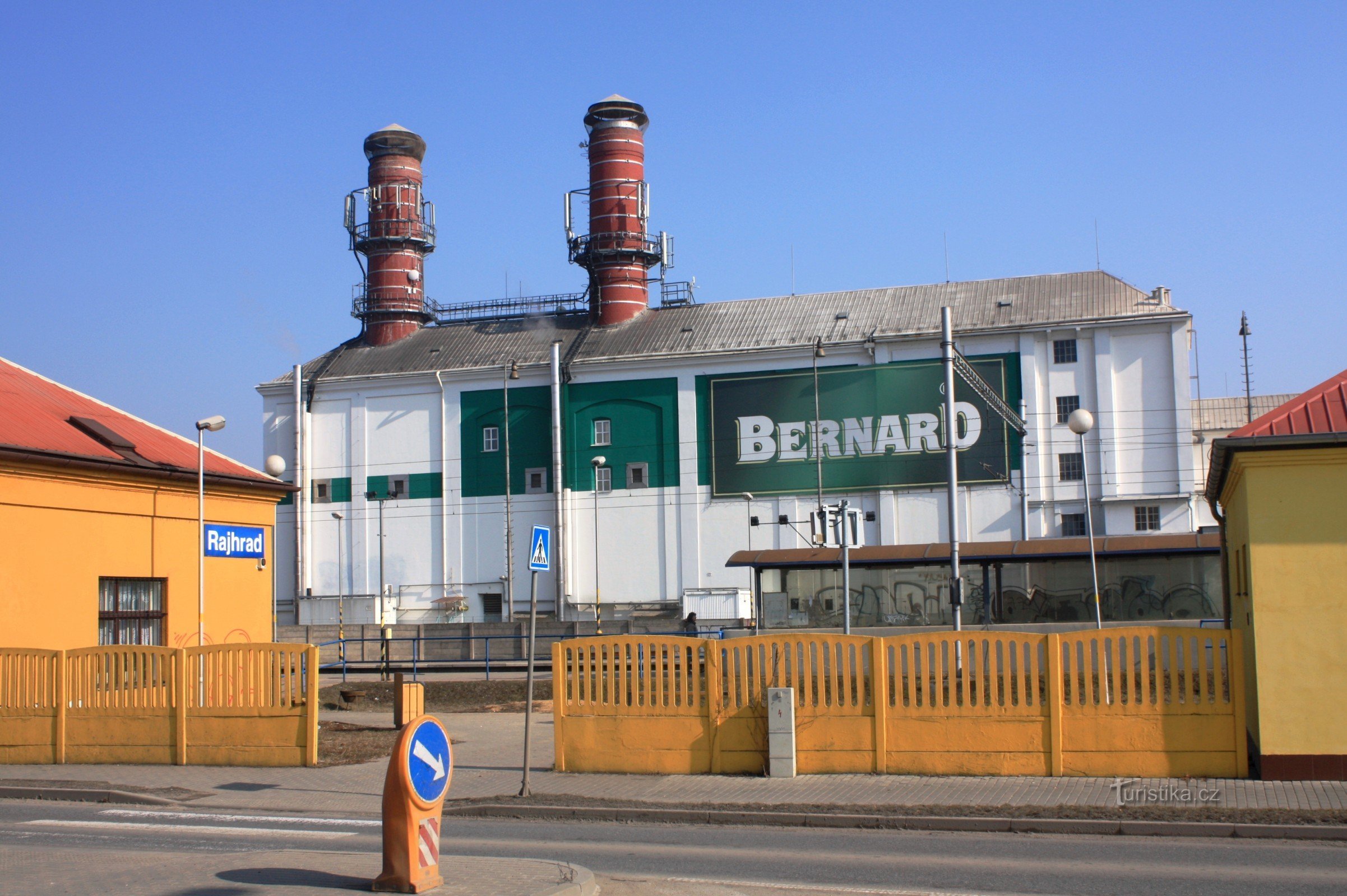 Rajhrad Railway Station is dominated by the building of the malt house
