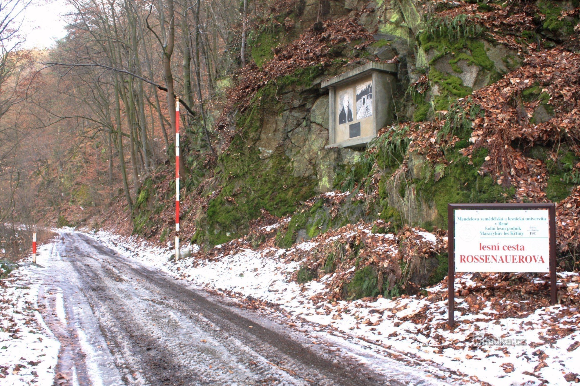 Camino forestal de Rosenauer con el monumento a J. Rosenauer