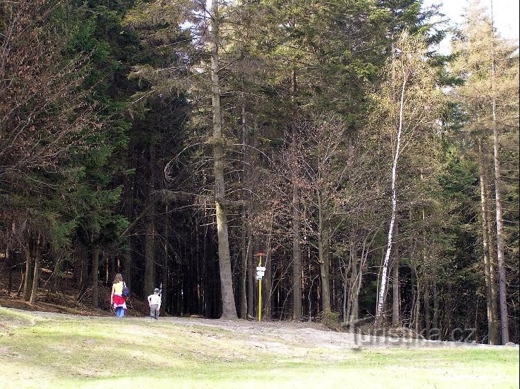 Korsvej ved Na Písečném: Pilgrimme går i retning af Lukov