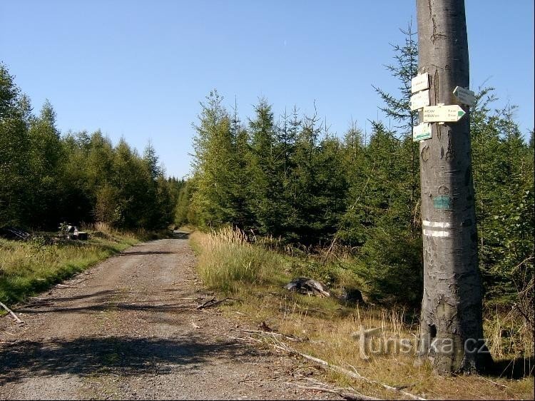 Crossroads Pod Maráskem: vista da placa verde de Míšov, olhando na direção