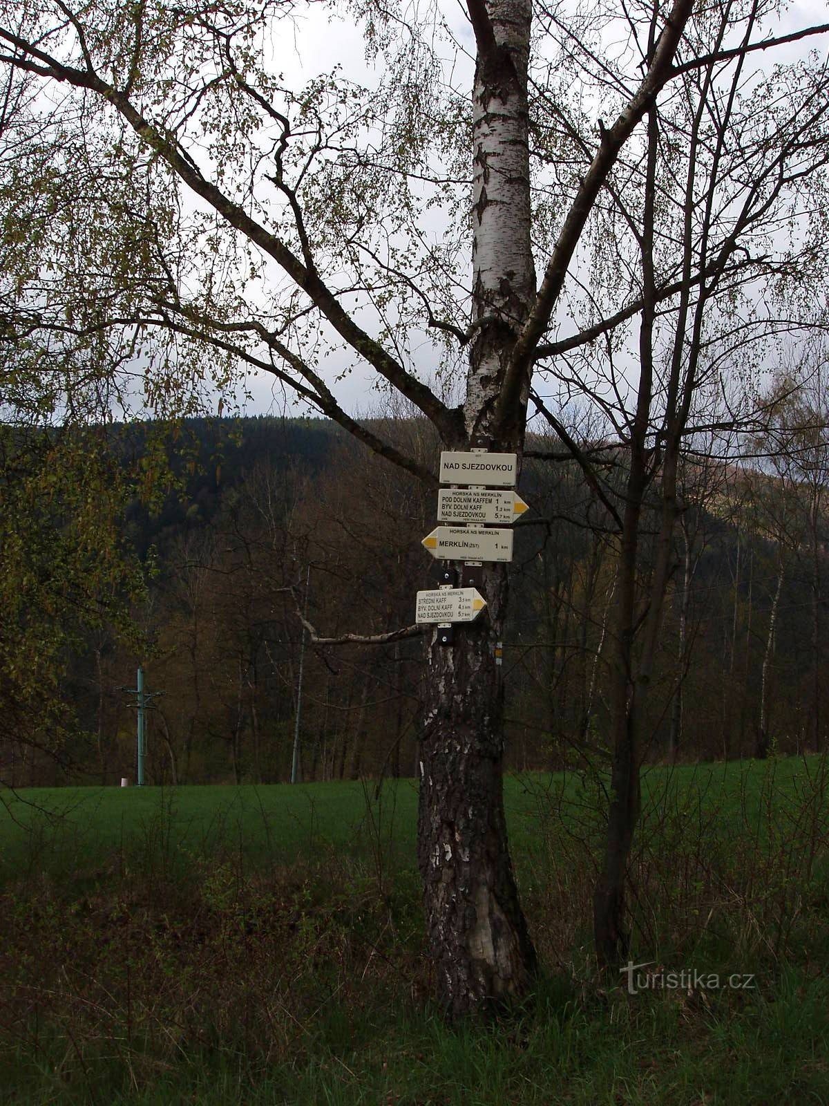 Kreuzung der Zeichen über dem Hang