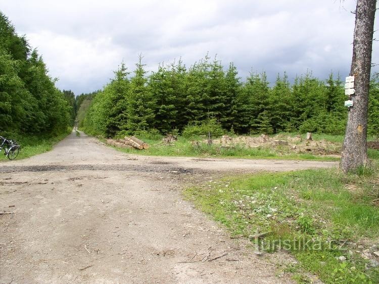 Panneau et chemin en direction de Stáj