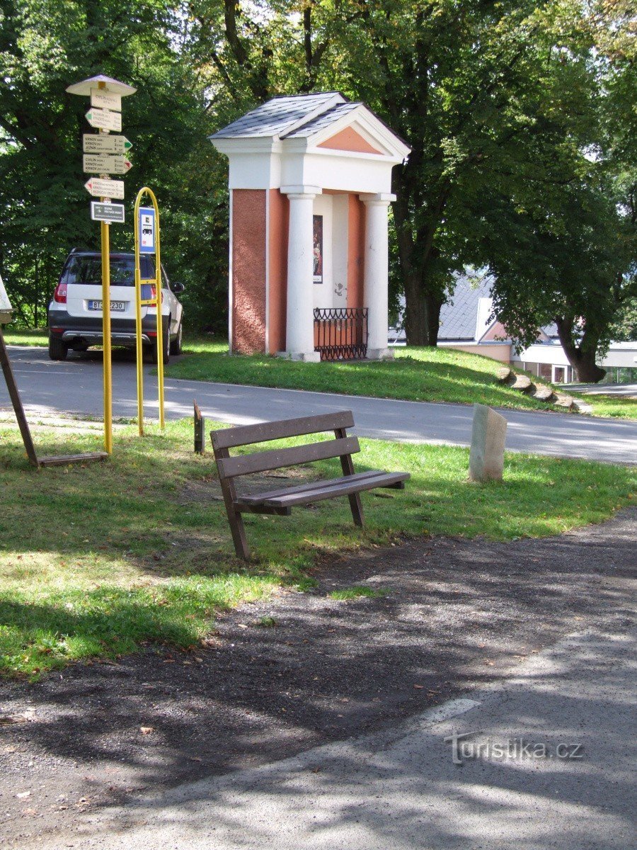 Signpost Cvilín - church