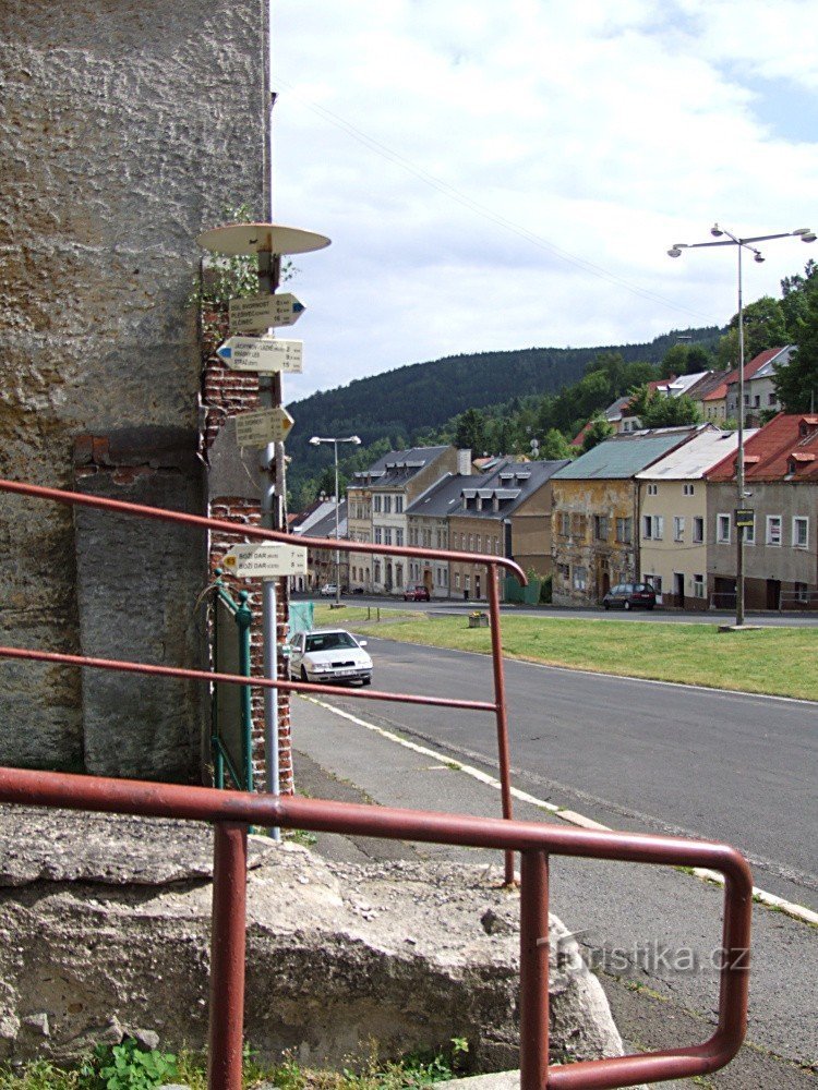 Placa de sinalização Jáchymov - prefeitura