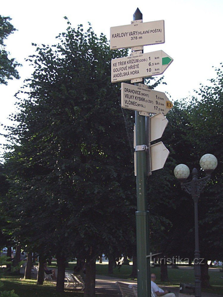 Karlovy Vary signpost - main post office