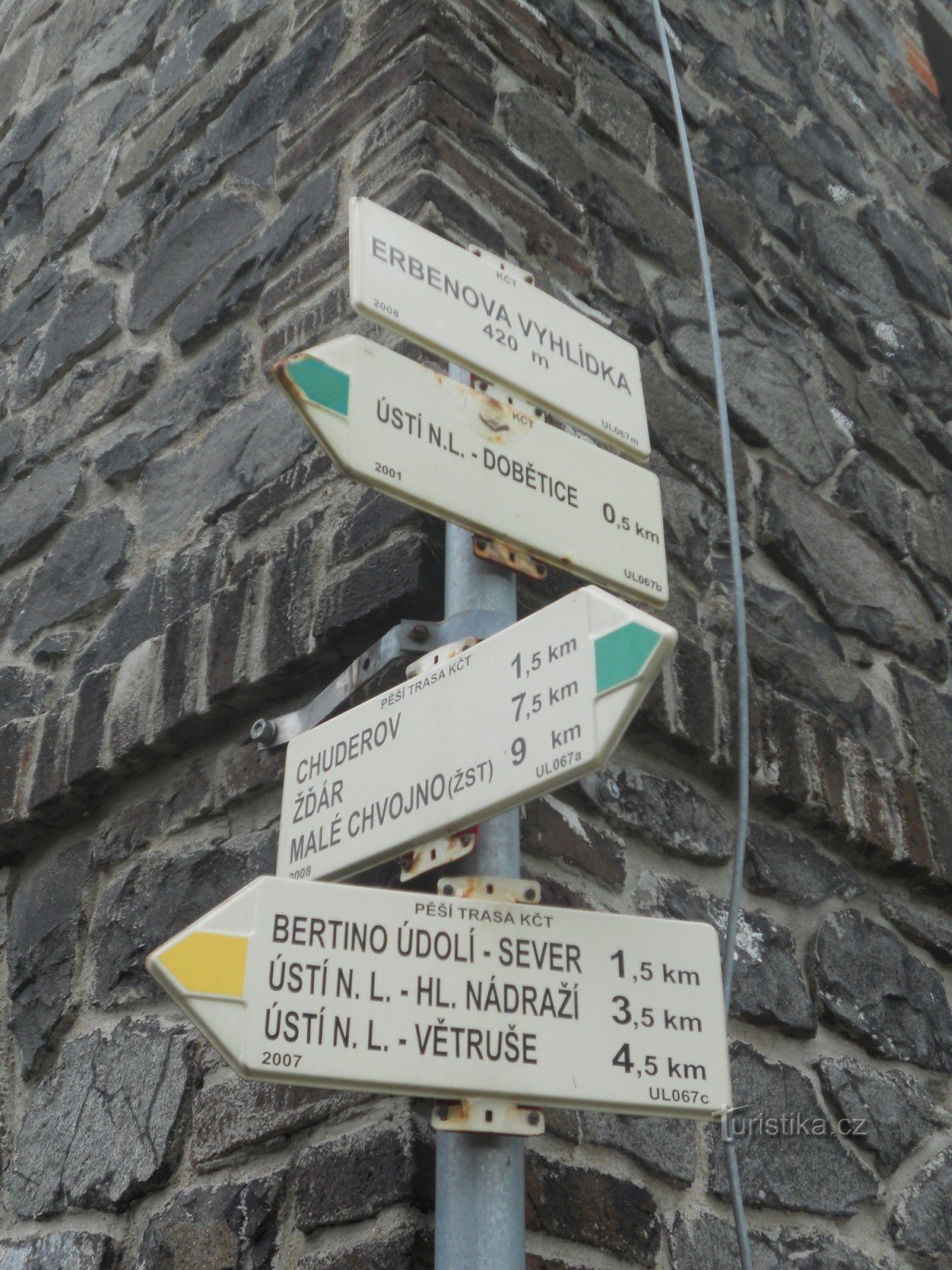 Poste indicador KČT en la torre de vigilancia.