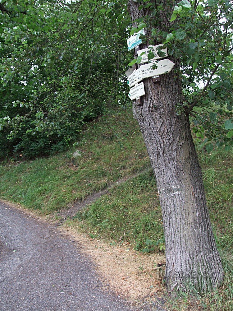 Signpost Nejdek - At the railway station