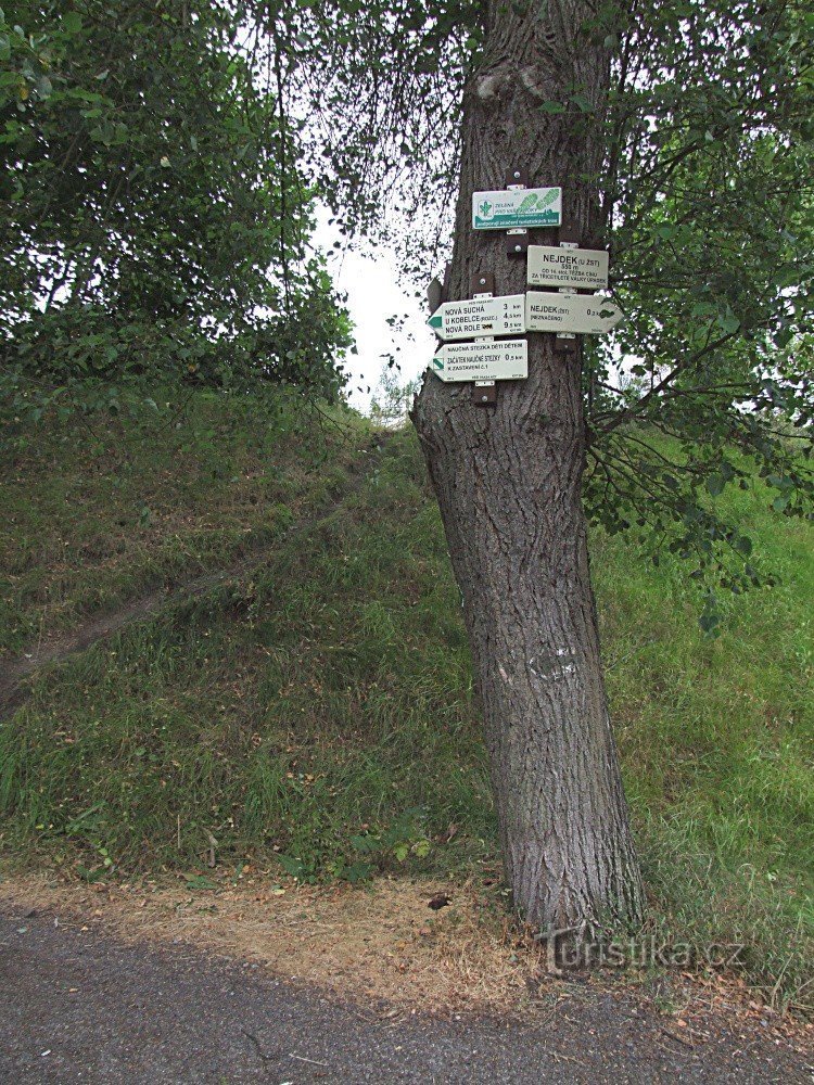Signpost Nejdek - At the railway station