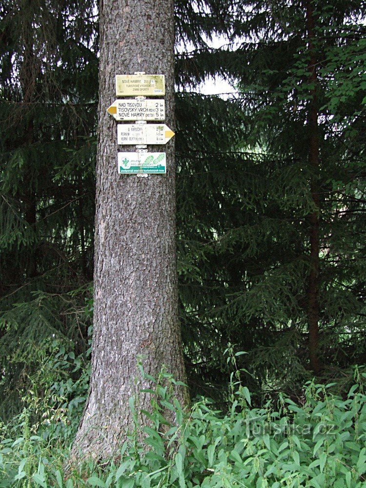 Signpost of Nové Hamry - Žst.