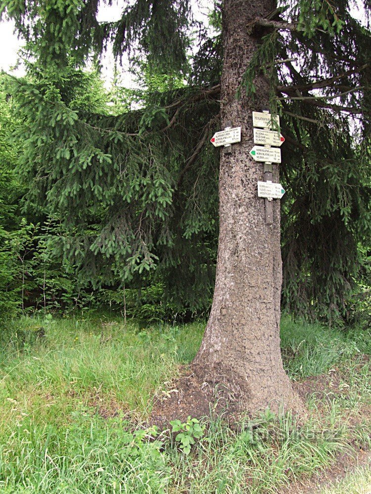 Placa de sinalização sob Blatenský vrchem