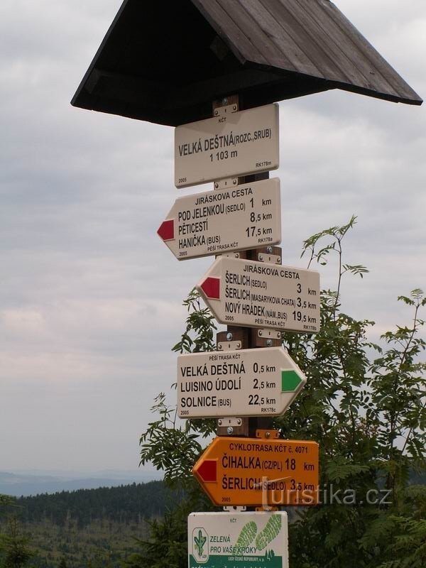 Signpost under Velká Deštna