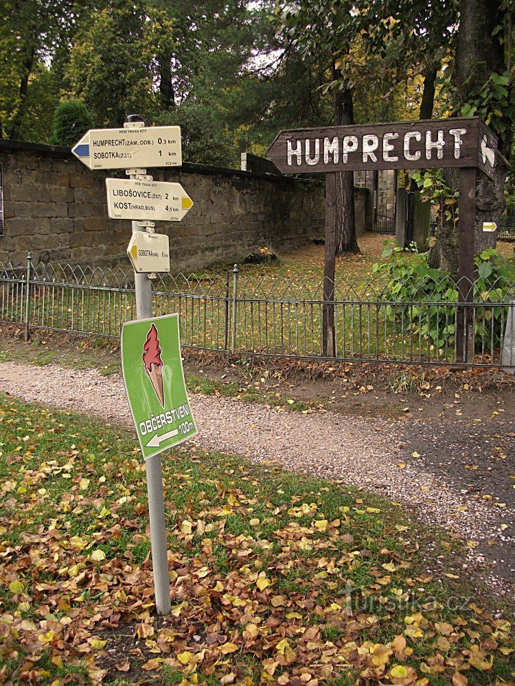 Placa de sinalização Sobotka - cemitério