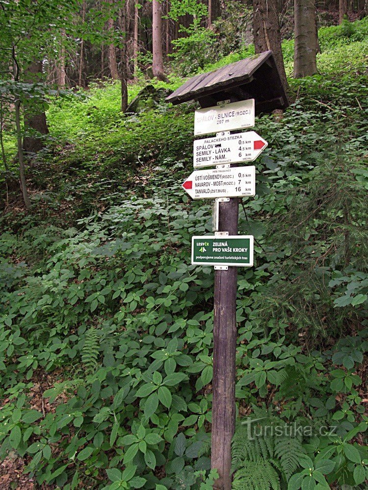 Signpost Spálov - road