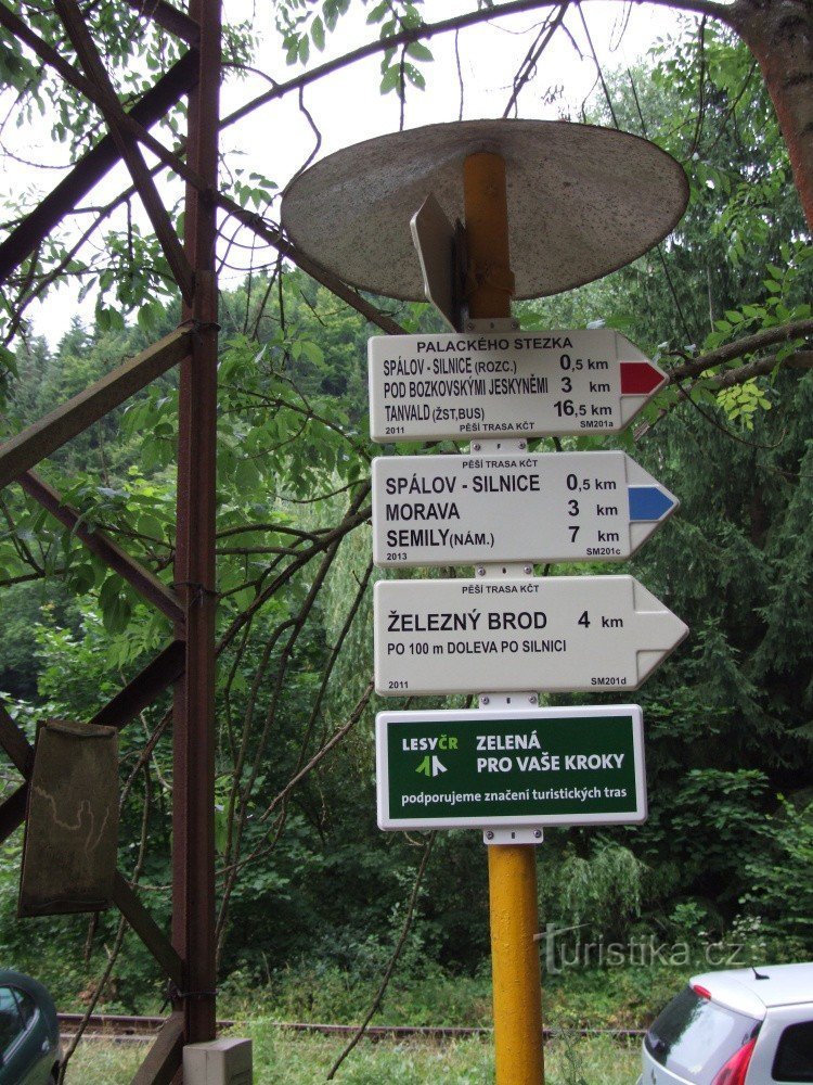 Signpost Spálov - railway station