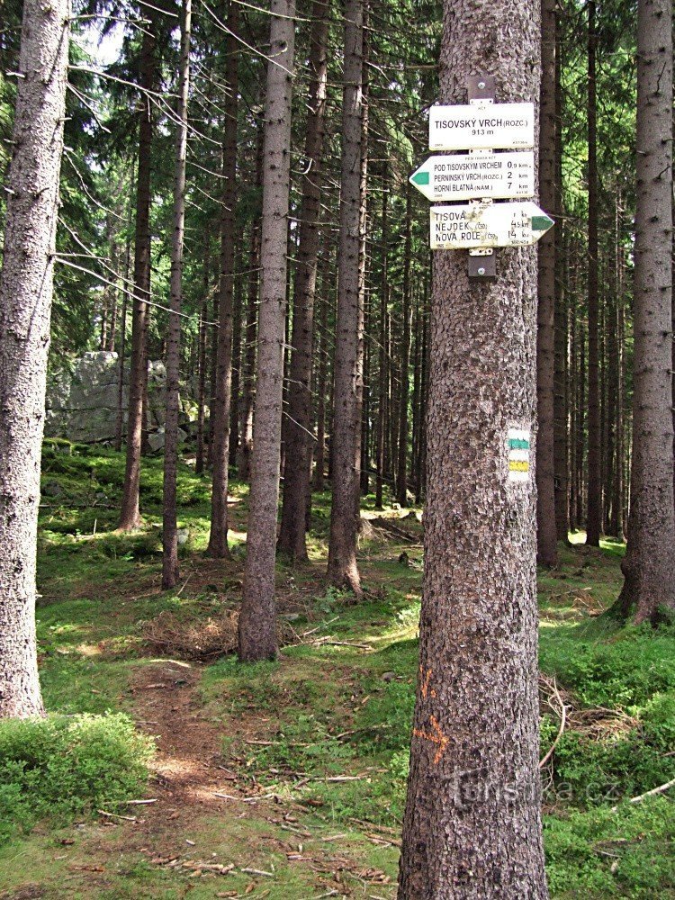 Placa de sinalização Tisovský vrch - encruzilhada