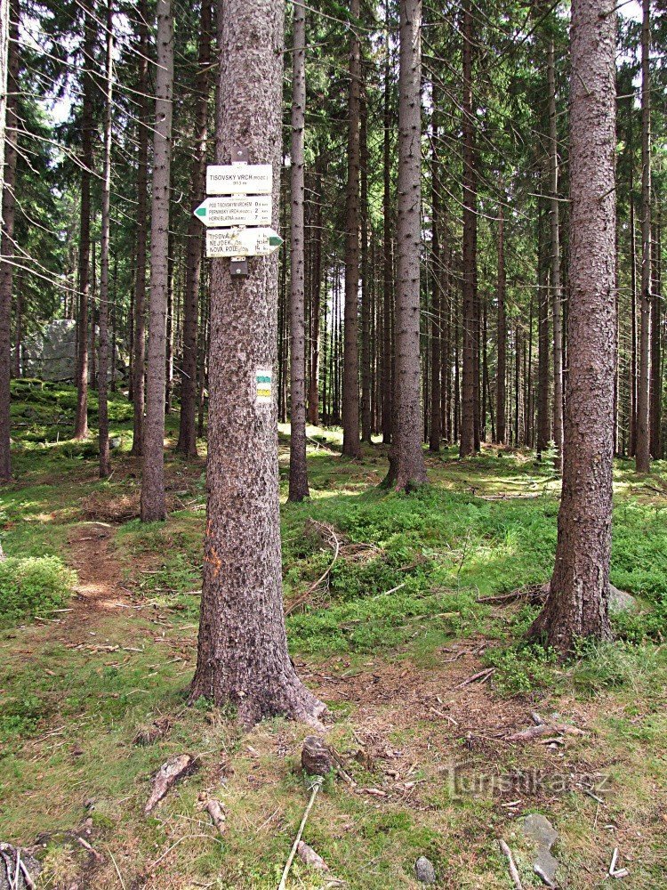 Wegweiser Tisovský vrch - Kreuzung