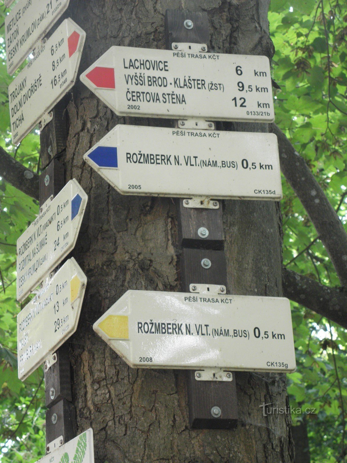 Poste indicador en el castillo de Rožmberk