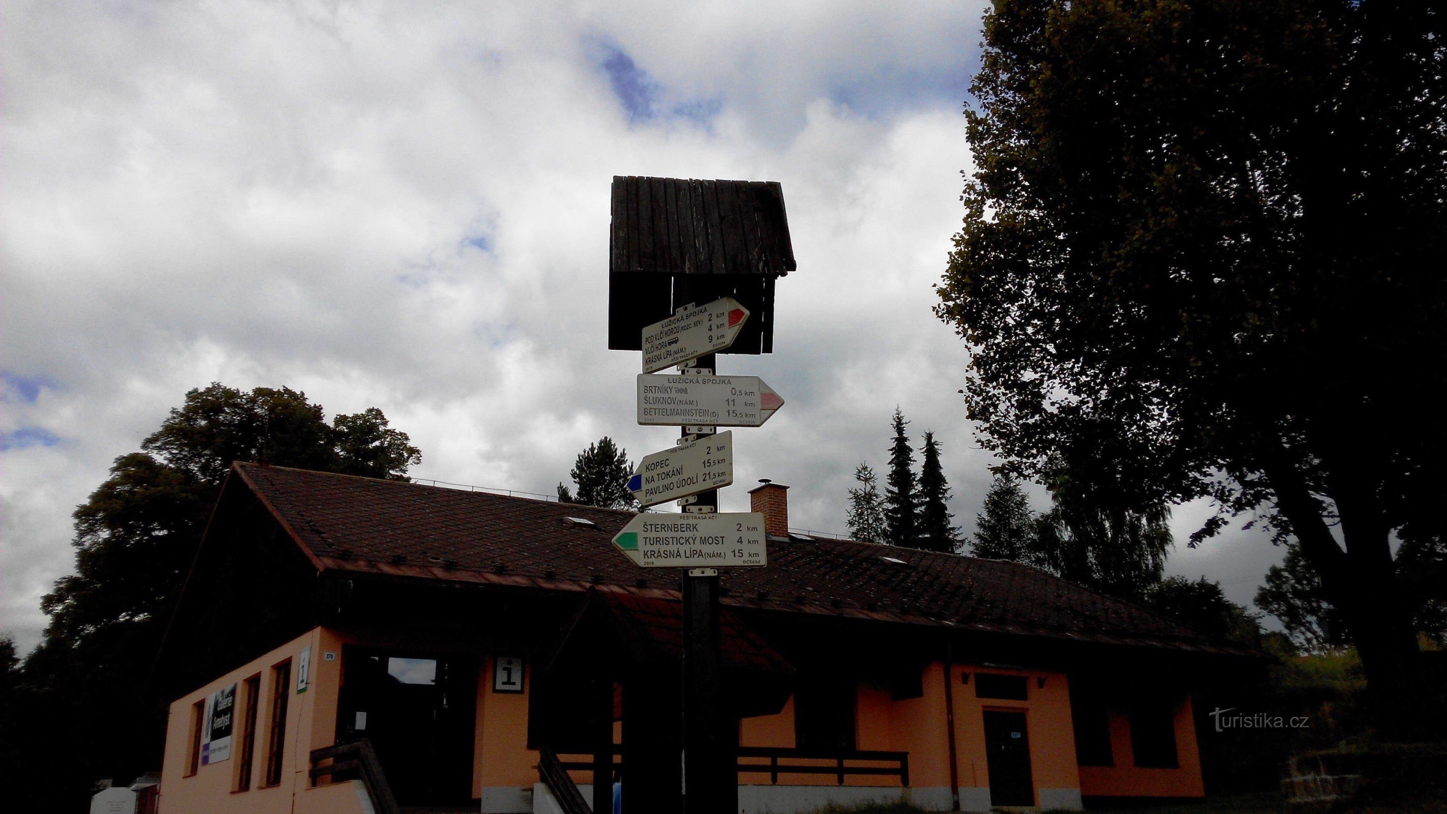 signpost at the info center in Brtníky