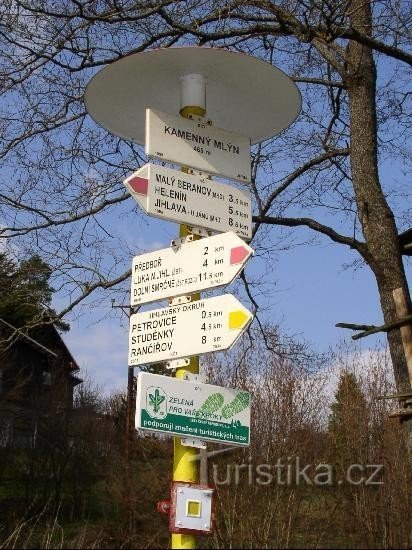 Poste indicador en el molino de piedra