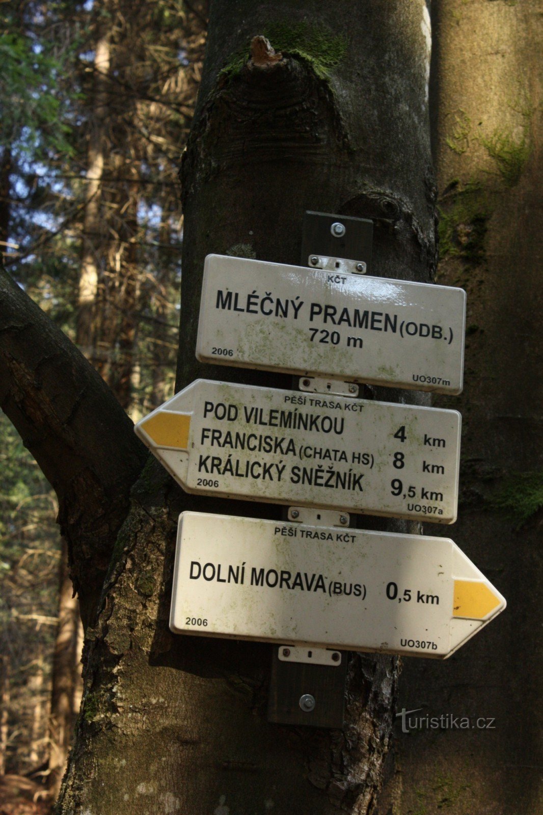 Signpost at the turn to Mléčná prameni