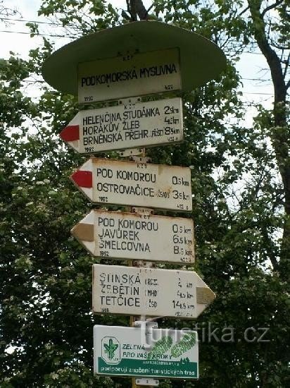 Signpost at Podkomorská myslivna