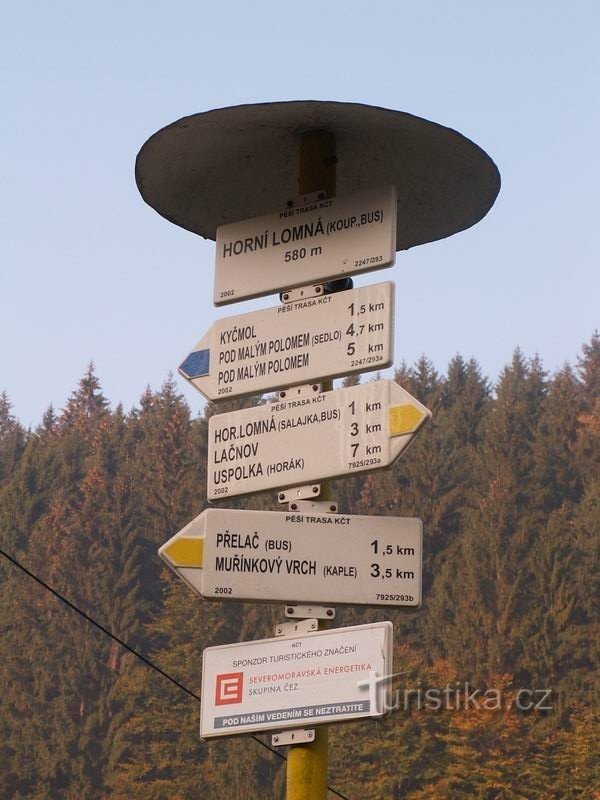 Signpost in Horní Lomná