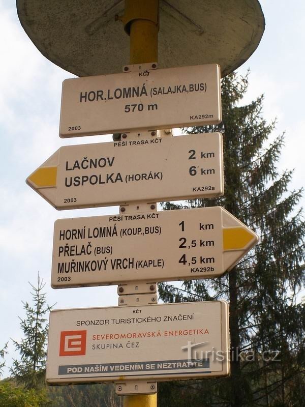 Signpost in Horní Lomná