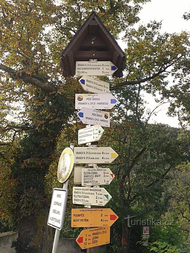Signpost Vranov nad Dyjí - castle