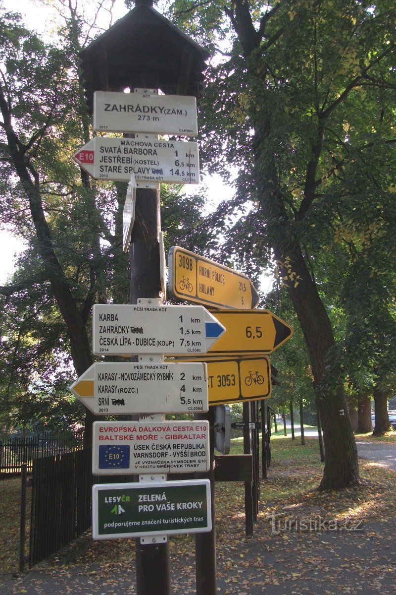 Signpost Záhrádky - castle